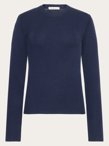 KnowledgeCotton Apparel - WMN Merino Wool Rib Knit RWS Knits 1001 Total Eclipse