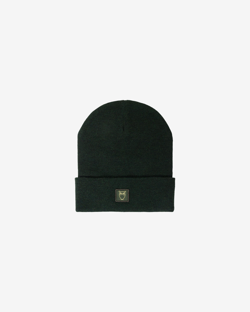 KnowledgeCotton Apparel - UNI Merino double layer badge beanie Hats 1090 Forest Night