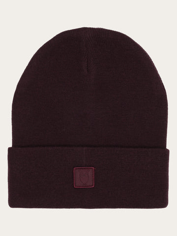 KnowledgeCotton Apparel - UNI Merino double layer badge beanie Hats 1281 Fig
