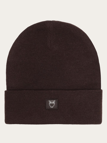 KnowledgeCotton Apparel - UNI Merino double layer badge beanie Hats 1487 Chocolate Torte