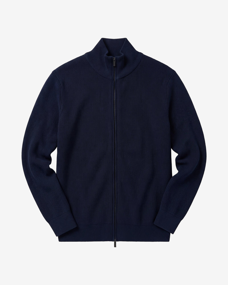 KnowledgeCotton Apparel - MEN Merino full zip sweater Knits 1001 Total Eclipse