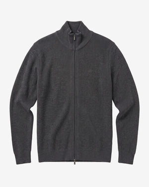 KnowledgeCotton Apparel - MEN Merino full zip sweater Knits 1073 Dark Grey Melange