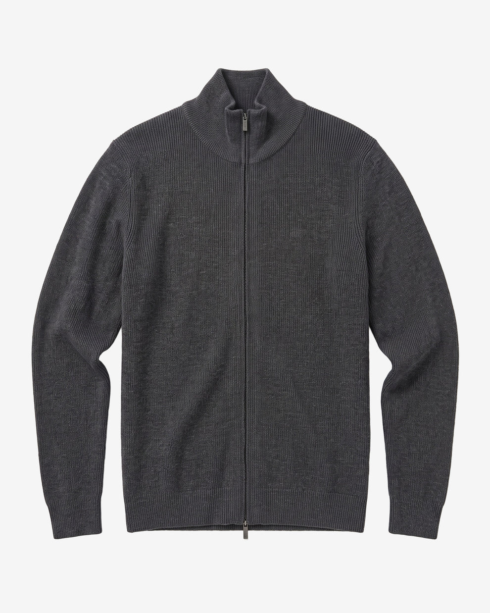 KnowledgeCotton Apparel - MEN Merino full zip sweater Knits 1073 Dark Grey Melange