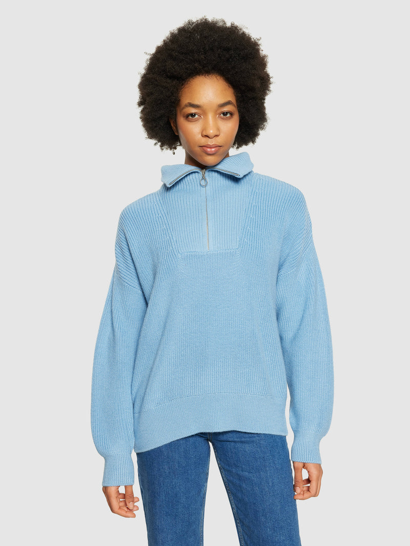 KnowledgeCotton Apparel - WMN Merino half zip high neck Knits 1463 Glacier Lake