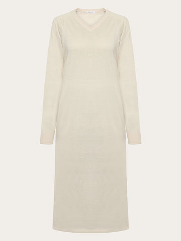 KnowledgeCotton Apparel - WMN Merino mid length v-neck dress - RWS Dresses 1346 Kelp