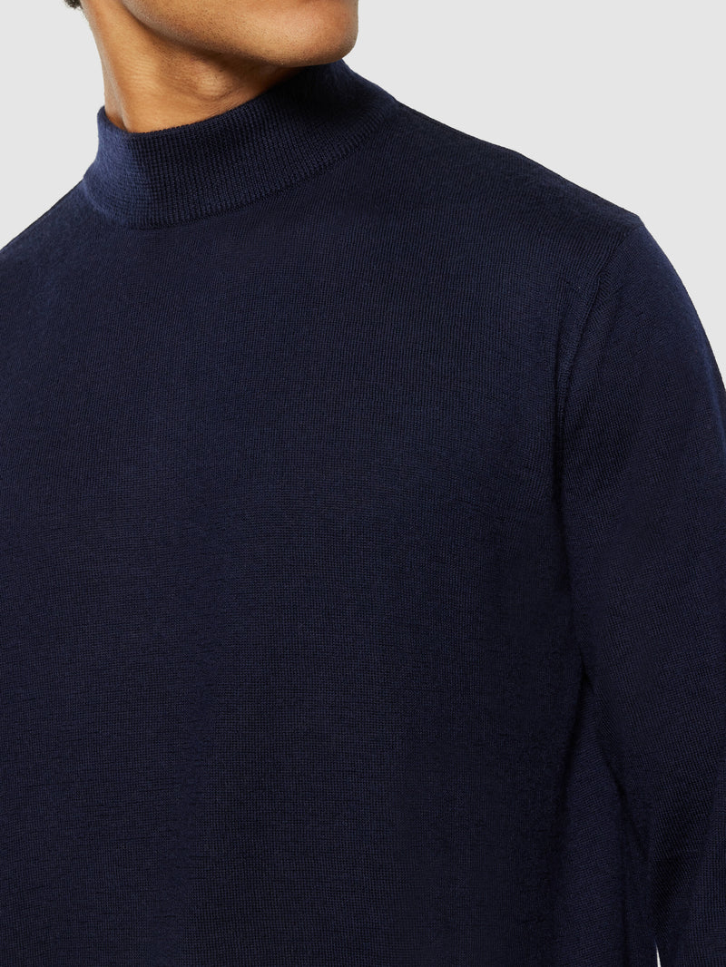 KnowledgeCotton Apparel - MEN Merino mock neck - RWS Knits 1001 Total Eclipse