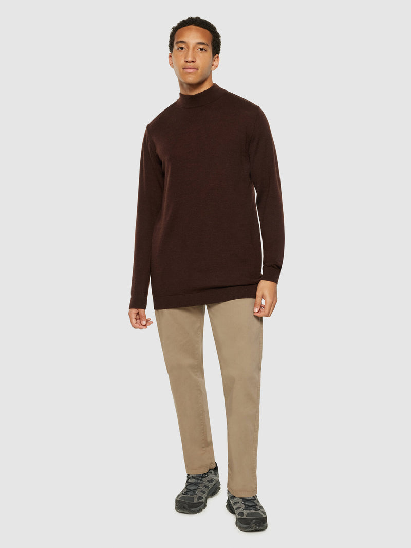 KnowledgeCotton Apparel - MEN Merino mock neck - RWS Knits 1243 Demitasse (brown)