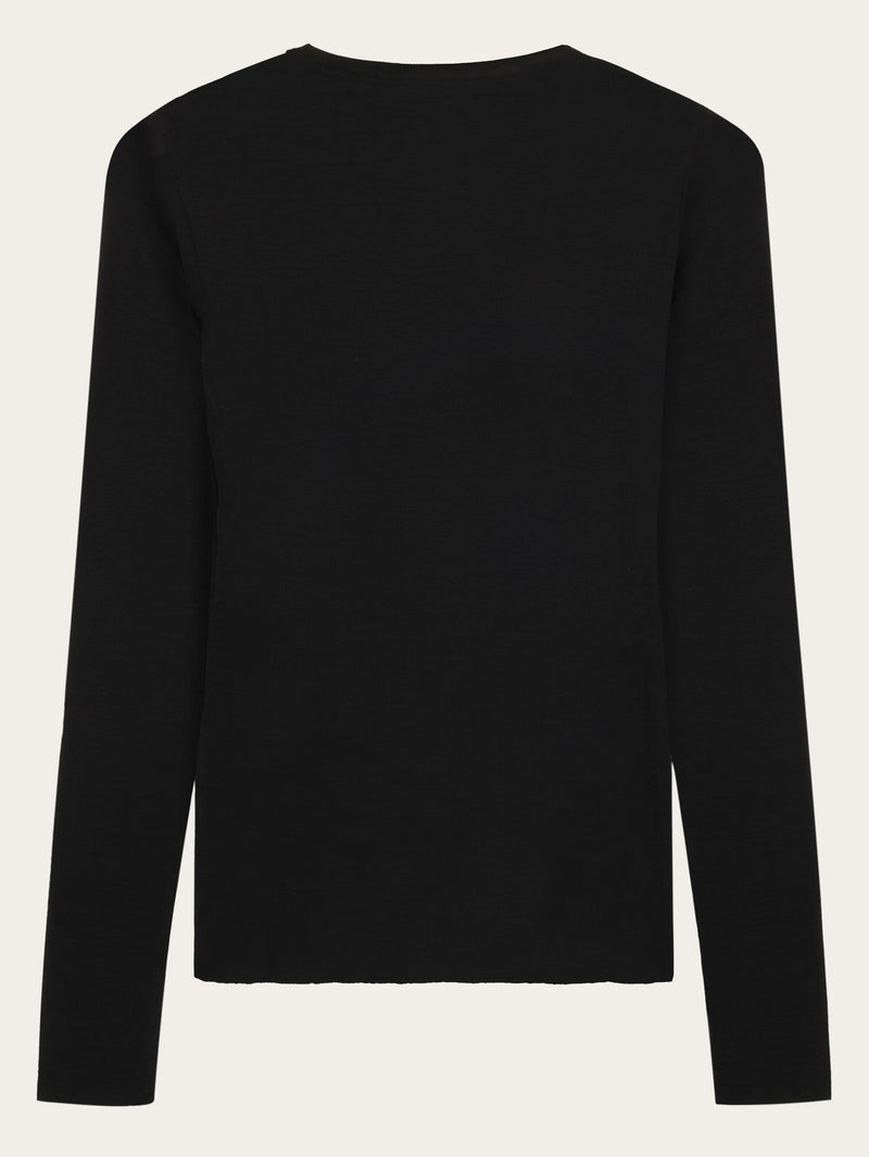 KnowledgeCotton Apparel - WMN Merino rib long sleeve t-shirt Long Sleeves 1300 Black Jet