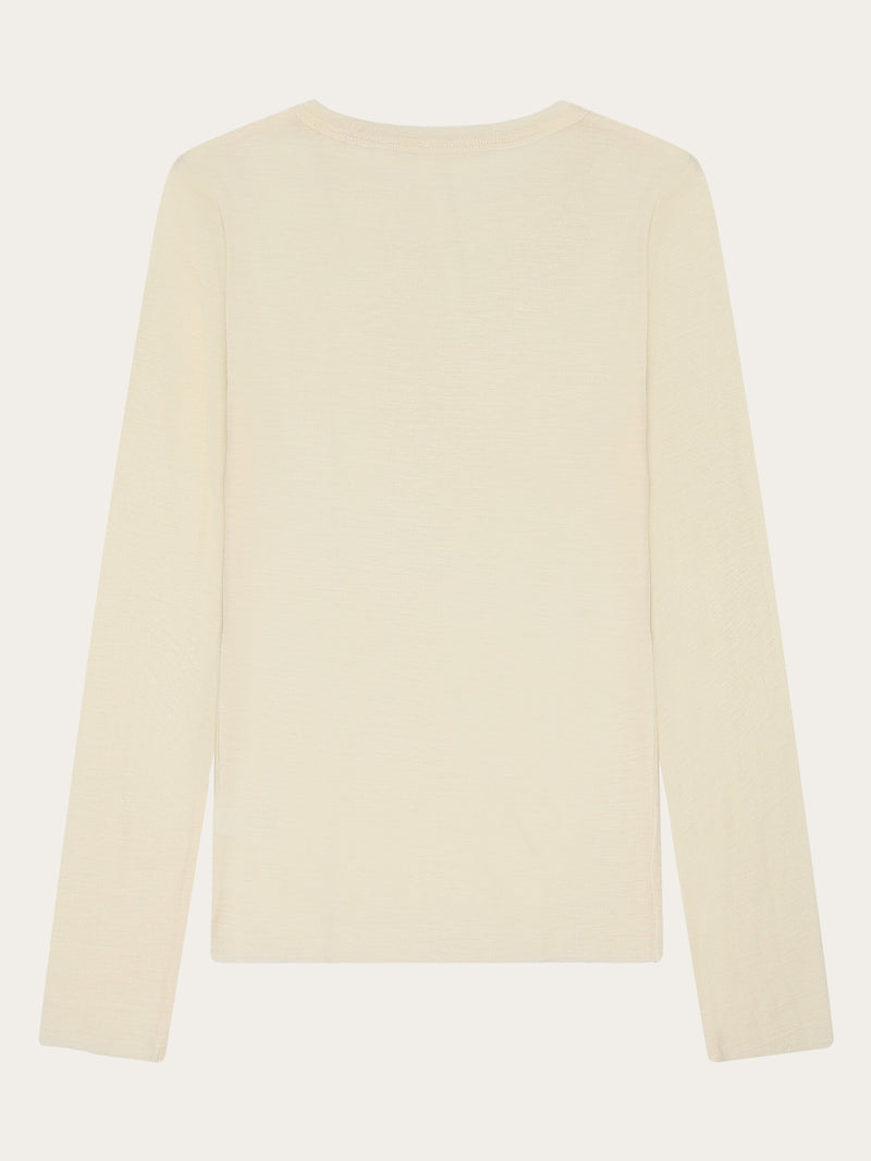 KnowledgeCotton Apparel - WMN Merino rib long sleeve t-shirt Long Sleeves 1387 Egret