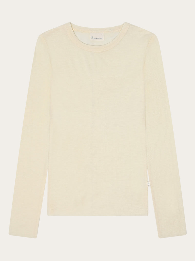 KnowledgeCotton Apparel - WMN Merino rib long sleeve t-shirt Long Sleeves 1387 Egret