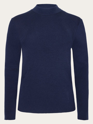 KnowledgeCotton Apparel - WMN Merino rib mock neck long sleeve t-shirt Knits 1001 Total Eclipse