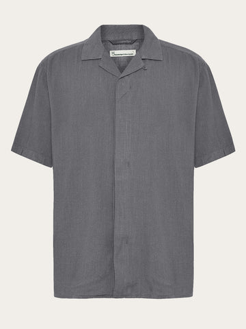 KnowledgeCotton Apparel - MEN Moss relaxed Linen-mix short sleeve shirt Shirts 1226 Vintage Indigo