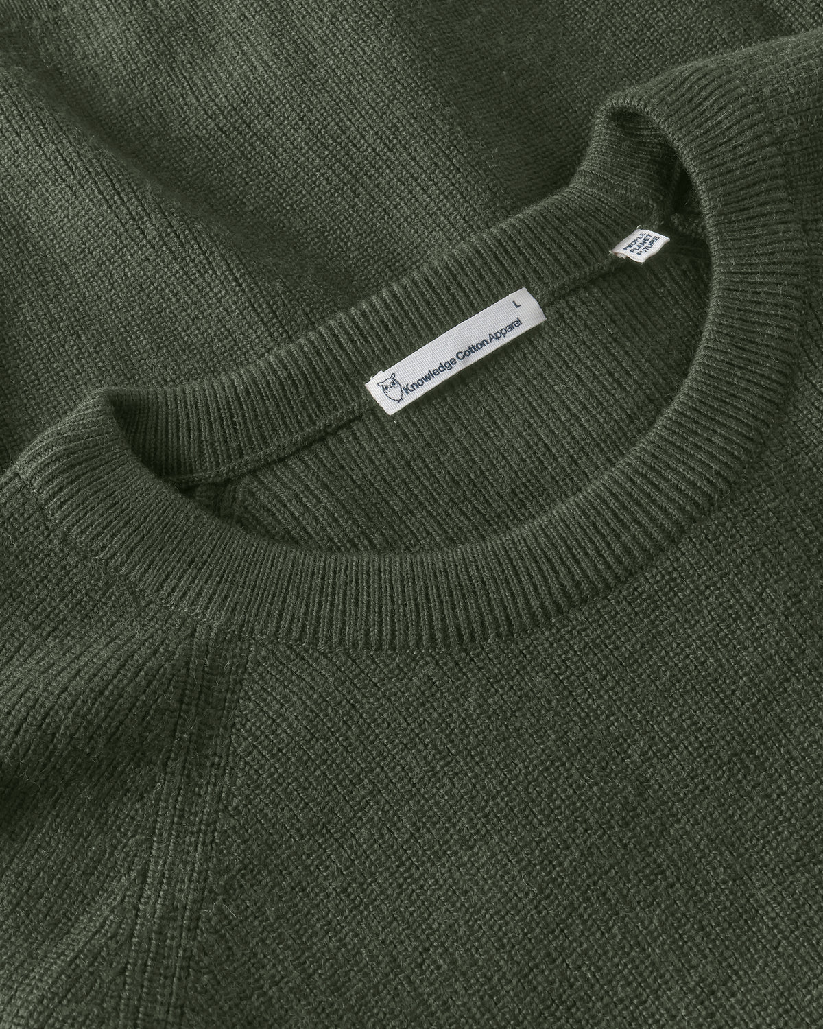 KnowledgeCotton Apparel - MEN O-neck merino wool rib knit Knits 1068 Burned Olive