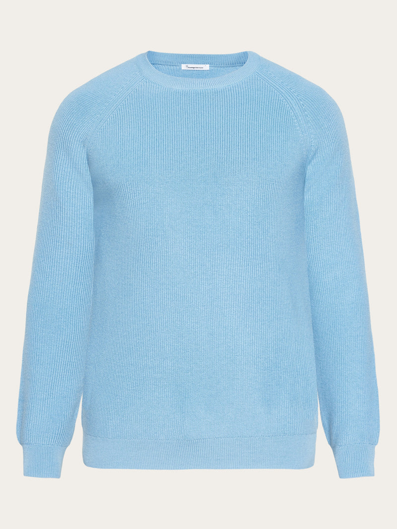 KnowledgeCotton Apparel - MEN O-neck merino wool rib knit Knits 1463 Glacier Lake