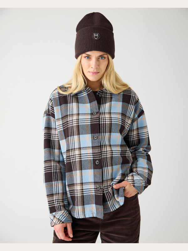 KnowledgeCotton Apparel - WMN Organic Cotton Checked Flannel Overshirt GOTS Overshirts 7026 Brown check
