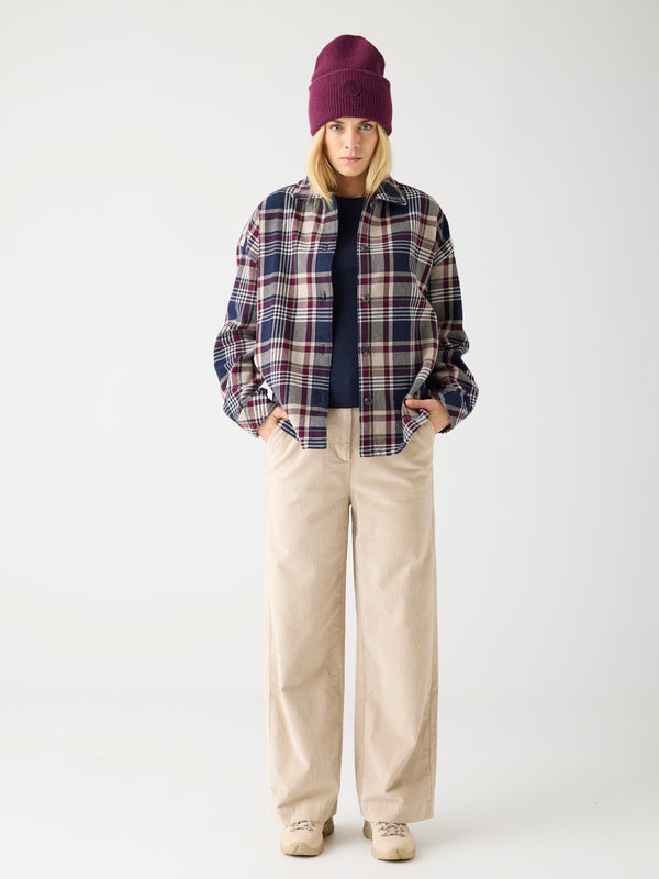 KnowledgeCotton Apparel - WMN Organic Cotton Checked Flannel Overshirt GOTS Overshirts 7030 Beige check
