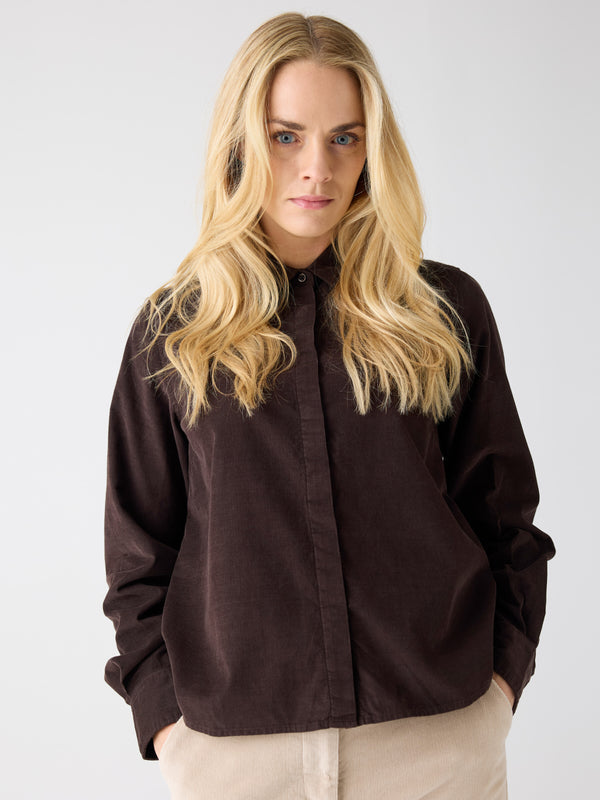 KnowledgeCotton Apparel - WMN Organic Cotton Corduroy Shirt GOTS Shirts 1487 Chocolate Torte