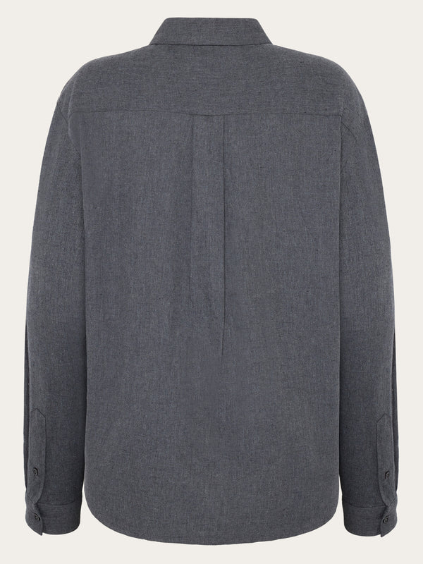 KnowledgeCotton Apparel - WMN Organic Cotton Flannel Shirt GOTS Shirts 1073 Dark Grey Melange