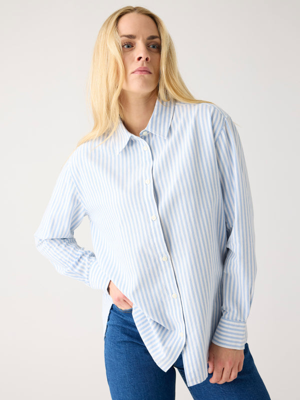 KnowledgeCotton Apparel - WMN Organic Cotton Oxford Shirt GOTS Shirts 8021 Blue stripe