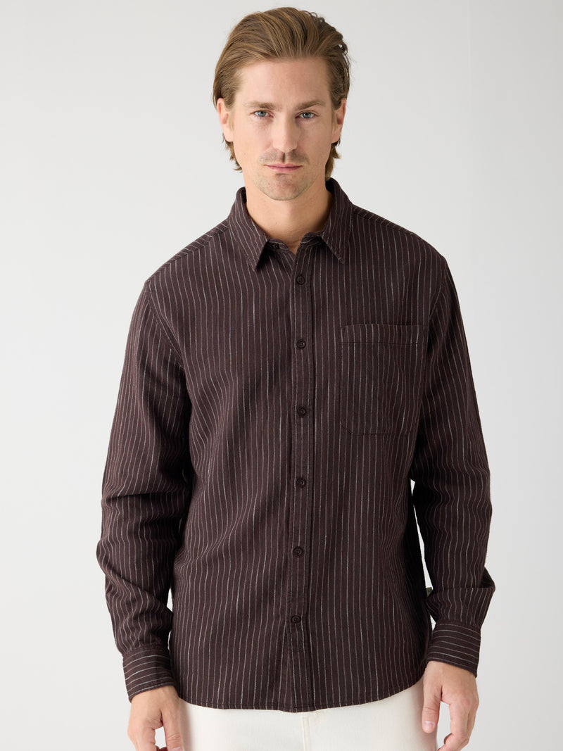 KnowledgeCotton Apparel - MEN Organic Cotton Striped Shirt GOTS Shirts 8026 Brown stripe