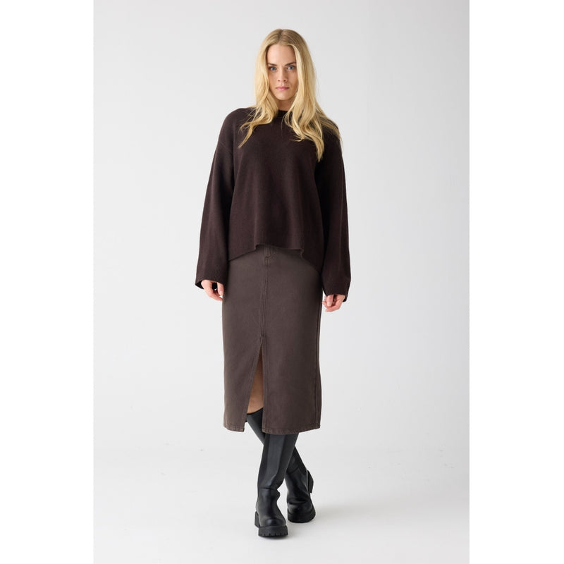 KnowledgeCotton Apparel - WMN Organic Cotton Twill Skirt GOTS Skirts 1487 Chocolate Torte