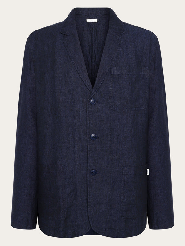 KnowledgeCotton Apparel - MEN Organic Linen Blazer GOTS/Vegan Overshirts 1450 Yarndyed - Total Eclipse