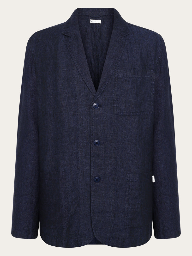 KnowledgeCotton Apparel - MEN Organic Linen Blazer GOTS/Vegan Overshirts 1450 Yarndyed - Total Eclipse