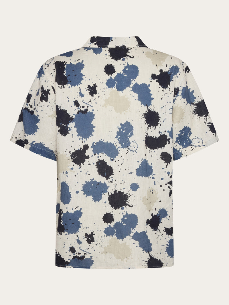KnowledgeCotton Apparel - MEN Organic Linen Printed Shirt Water is Life GOTS/Vegan Shirts 9921 Blue