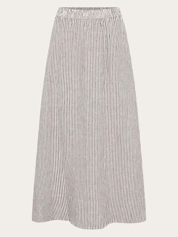 KnowledgeCotton Apparel - WMN Organic Linen Stripe Skirt GOTS/Vegan Skirts 8035 Dark Brown Stripe