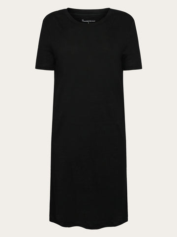 KnowledgeCotton Apparel - WMN Linen t-shirt dress Dresses 1300 Black Jet