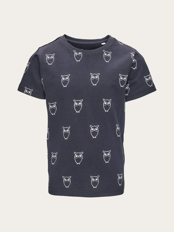 KnowledgeCotton Apparel - YOUNG Owl AOP t-shirt T-shirts 1001 Total Eclipse