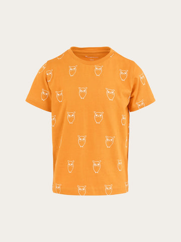 KnowledgeCotton Apparel - YOUNG Owl AOP t-shirt T-shirts 1365 Desert Sun