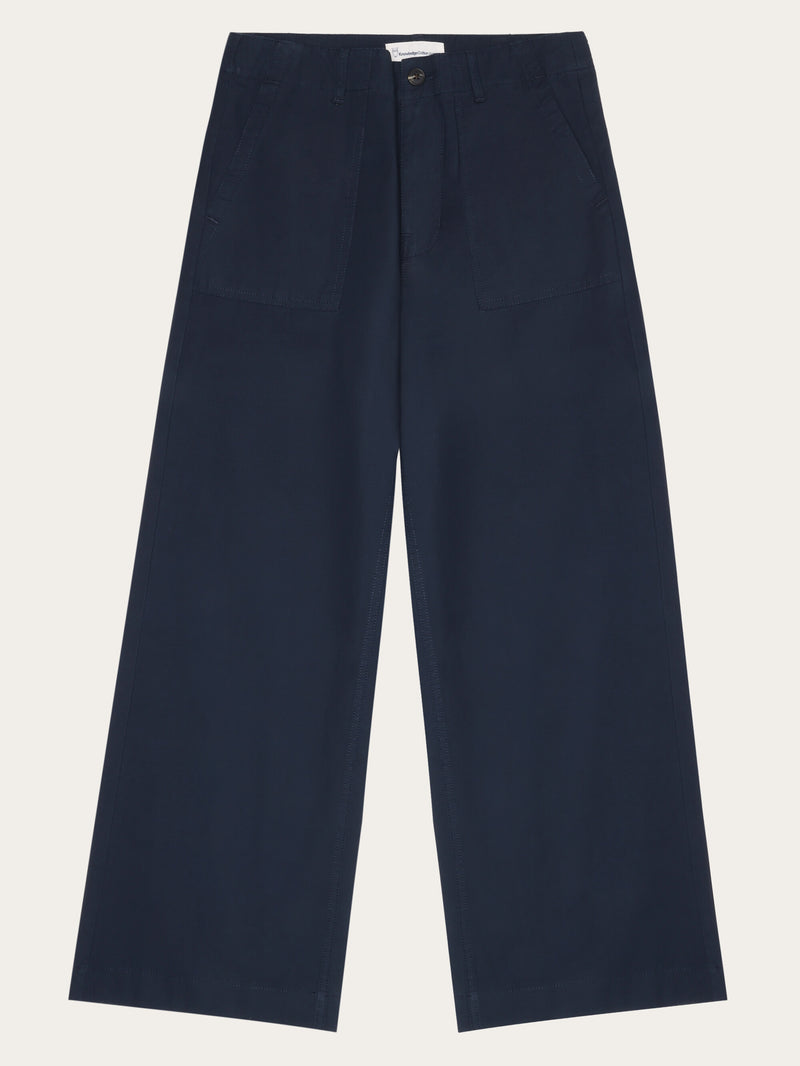 KnowledgeCotton Apparel - WMN POSEY mid-rise wide slub yarn cropped pants GOTS/Vegan Pants 1001 Total Eclipse