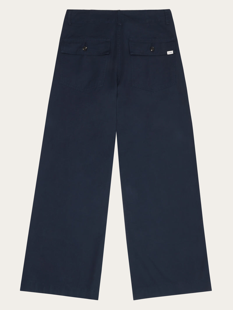 KnowledgeCotton Apparel - WMN POSEY mid-rise wide slub yarn cropped pants GOTS/Vegan Pants 1001 Total Eclipse