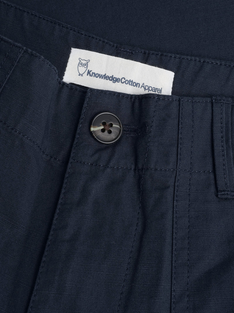 KnowledgeCotton Apparel - WMN POSEY mid-rise wide slub yarn cropped pants GOTS/Vegan Pants 1001 Total Eclipse