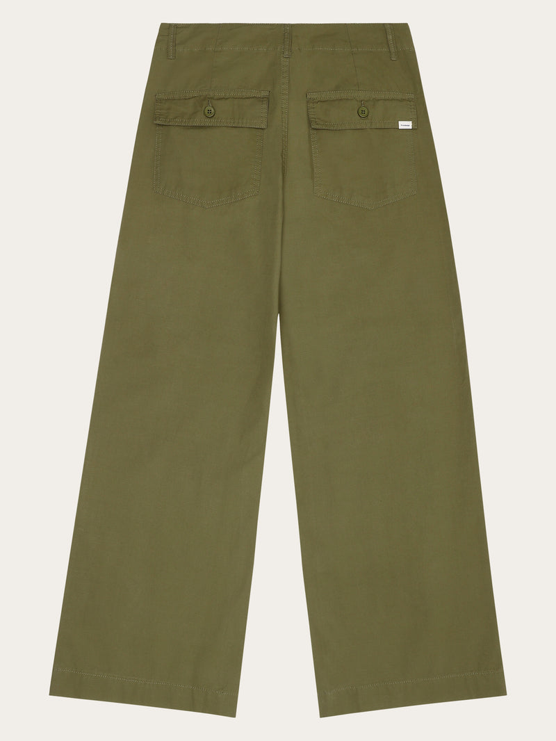 KnowledgeCotton Apparel - WMN POSEY mid-rise wide slub yarn cropped pants GOTS/Vegan Pants 1068 Burned Olive