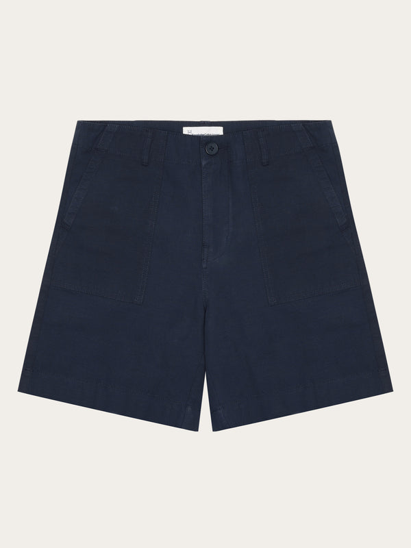 KnowledgeCotton Apparel - WMN POSEY mid-rise wide slub yarn shorts - GOTS/Vegan Shorts 1001 Total Eclipse