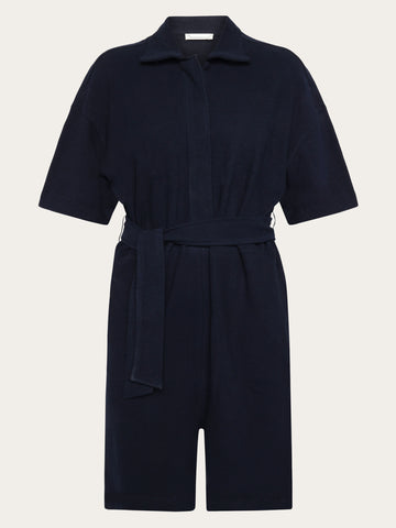 KnowledgeCotton Apparel - WMN POSEY wide fit bouclé playsuit - GOTS/Vegan Jumpsuits 1412 Night Sky