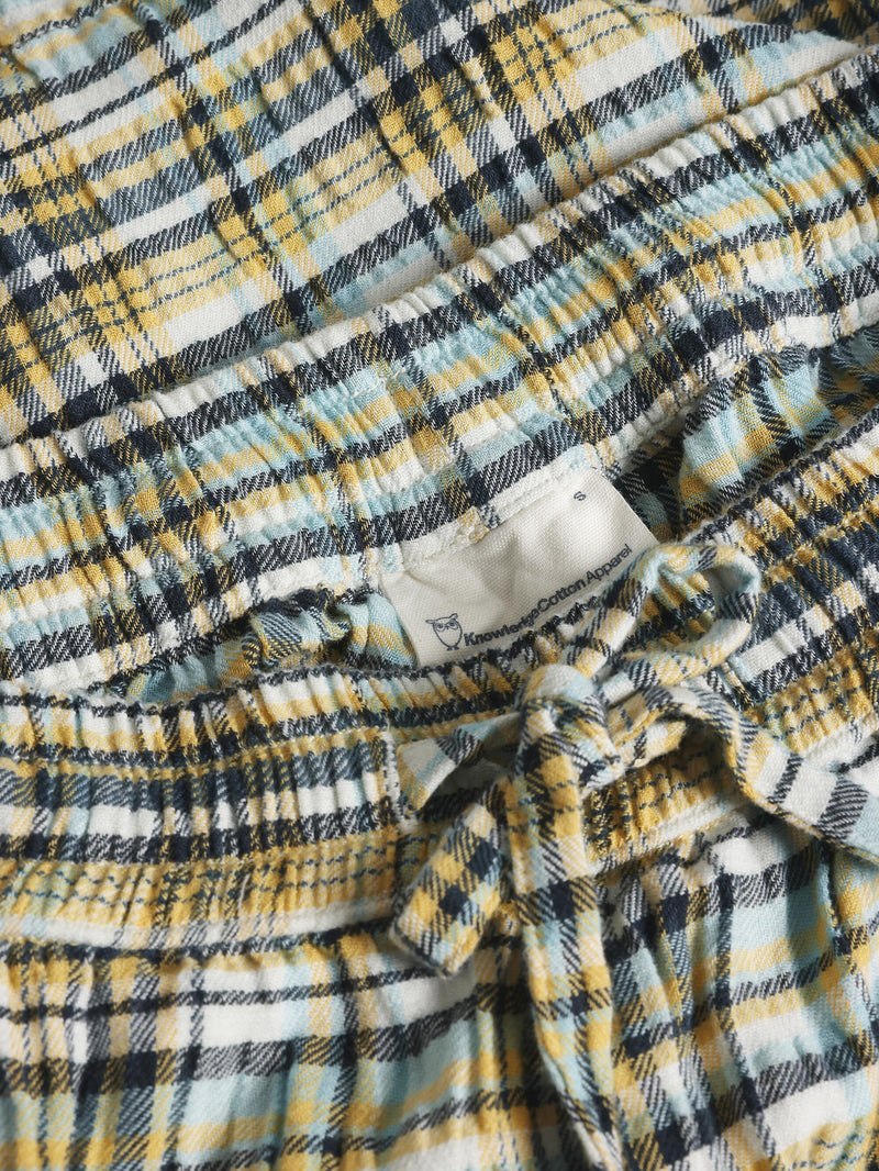 KnowledgeCotton Apparel - WMN POSEY wide mid-rise check seersucker shorts - GOTS/Vegan Shorts 7024 Yellow check