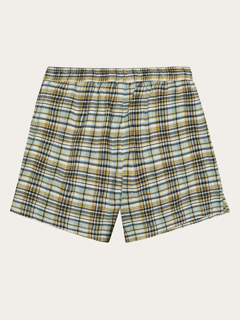 KnowledgeCotton Apparel - WMN POSEY wide mid-rise check seersucker shorts - GOTS/Vegan Shorts 7024 Yellow check