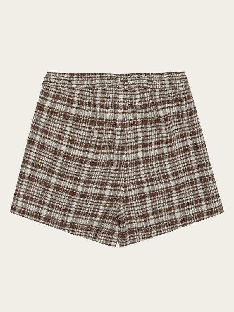 KnowledgeCotton Apparel - WMN POSEY wide mid-rise check seersucker shorts - GOTS/Vegan Shorts 7030 Beige check