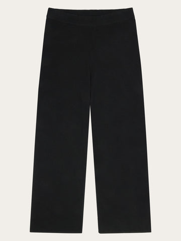 KnowledgeCotton Apparel - WMN POSEY wide mid-rise knitted pants - RWS Pants 1300 Black Jet