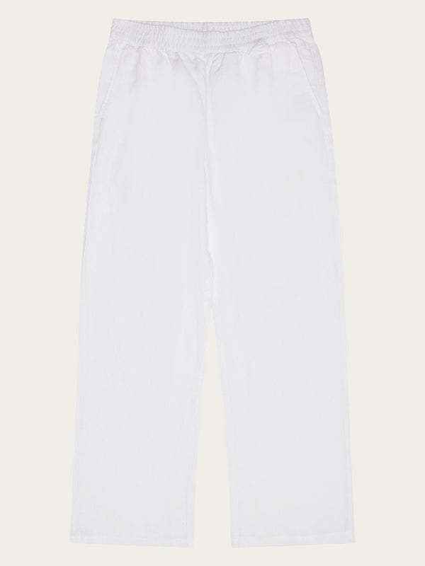 KnowledgeCotton Apparel - WMN POSEY wide mid-rise linen pants - GOTS/Vegan Pants 1010 Bright White