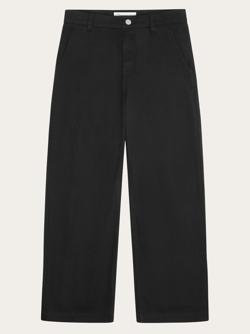 KnowledgeCotton Apparel - WMN POSEY wide mid-rise twill pant - GOTS/Vegan Pants 1300 Black Jet