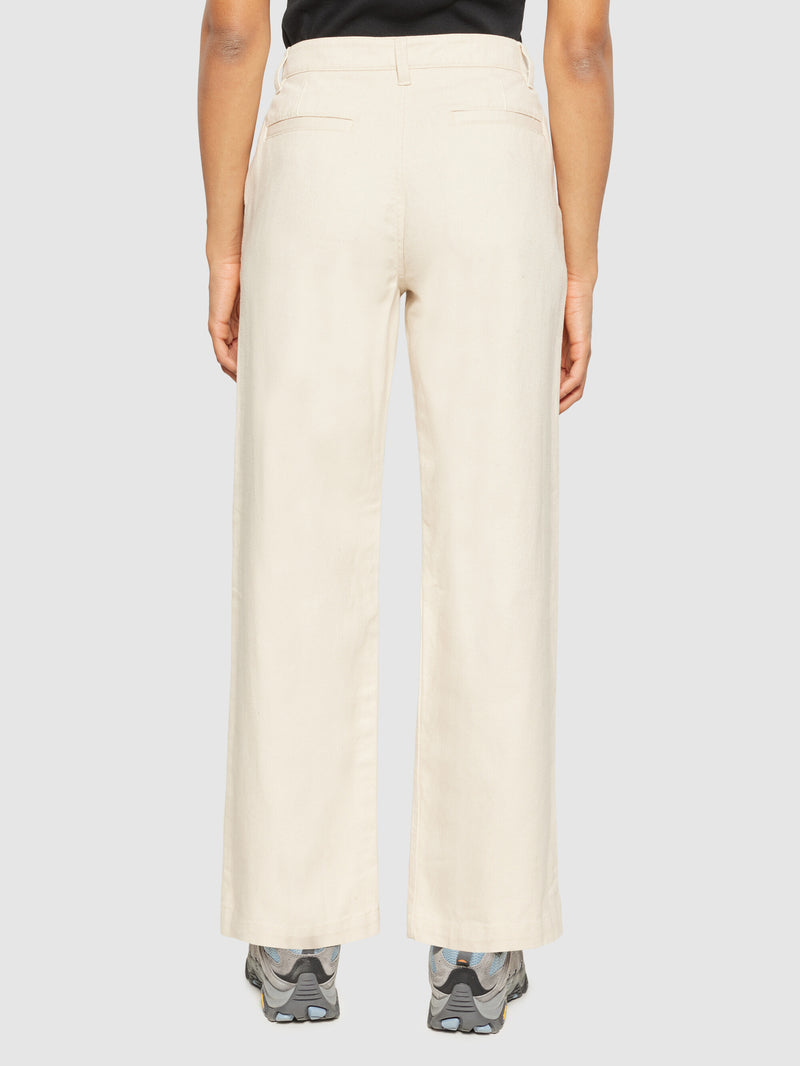 KnowledgeCotton Apparel - WMN POSEY wide mid-rise twill pant - GOTS/Vegan Pants 1387 Egret