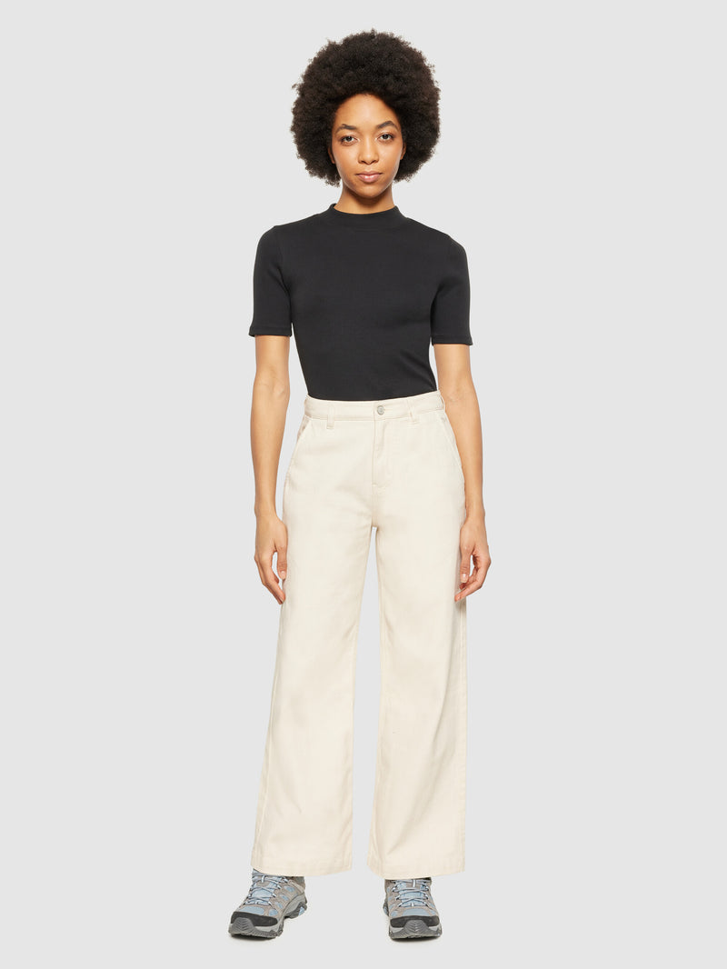 KnowledgeCotton Apparel - WMN POSEY wide mid-rise twill pant - GOTS/Vegan Pants 1387 Egret