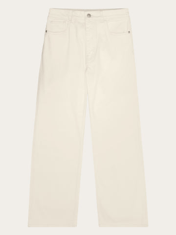 KnowledgeCotton Apparel - WMN POSEY wide mid-rise twill pant - GOTS/Vegan Pants 1387 Egret