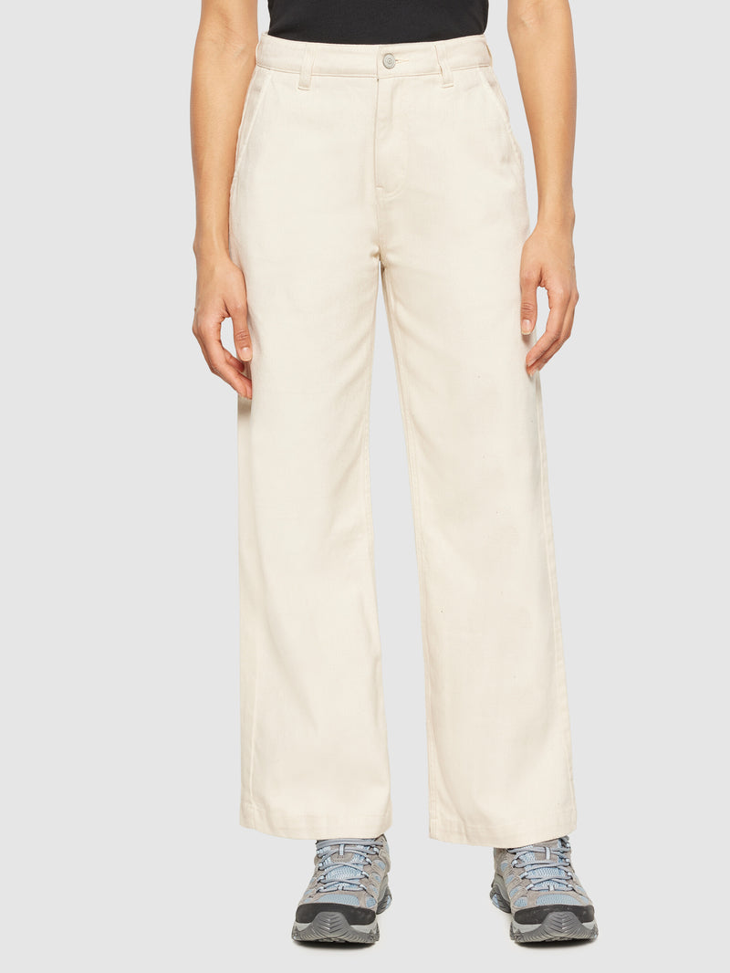 KnowledgeCotton Apparel - WMN POSEY wide mid-rise twill pant - GOTS/Vegan Pants 1387 Egret