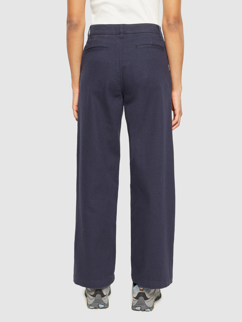 KnowledgeCotton Apparel - WMN POSEY wide mid-rise twill pant - GOTS/Vegan Pants 1412 Night Sky