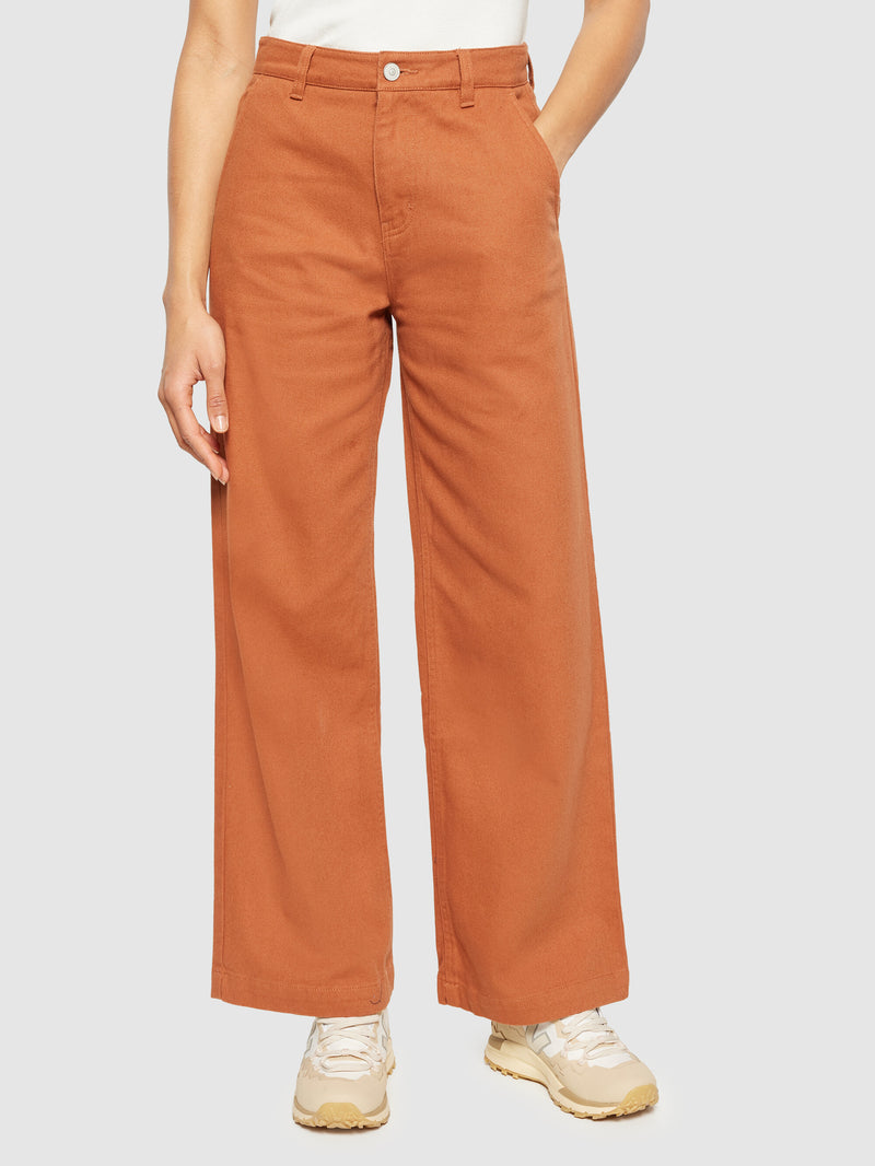 KnowledgeCotton Apparel - WMN POSEY wide mid-rise twill pant - GOTS/Vegan Pants 1426 Mocha Bisque